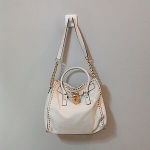 Michael Michael Kors Large Hamilton Whipstitch Tote Bag off-white & Gold Luxury